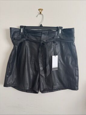 sofia by sofia vergara Black Faux Leather High-Waist Paperbag Shorts